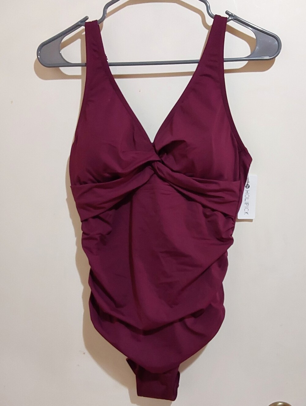 🌺 NWT Holipick Twist-Front One-Piece Swimsuit in Deep Plum